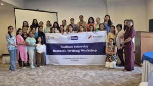 Banner image for Sandhaann fellowship where every participant is standing with program banner in the middle